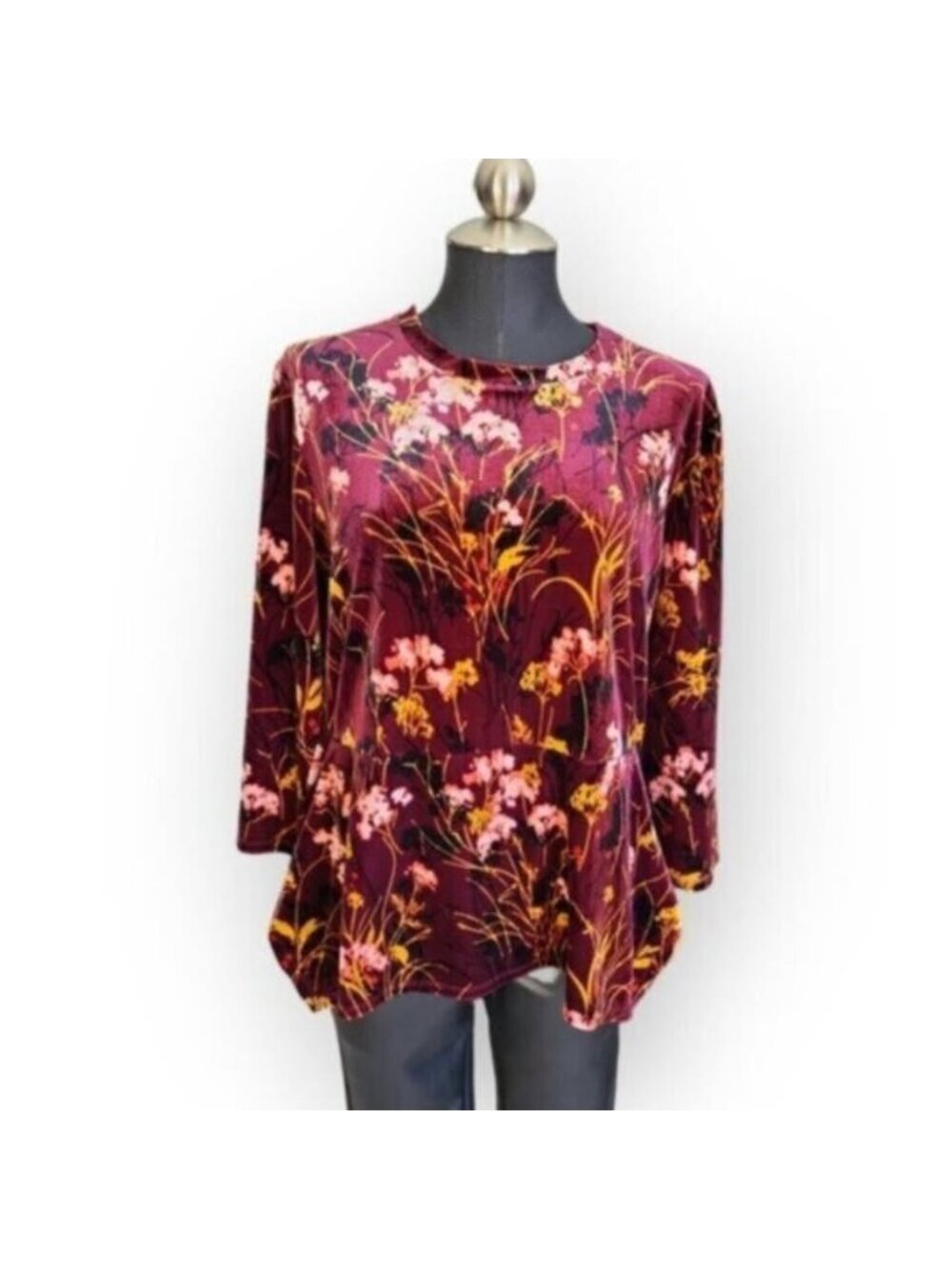 IVANKA TRUMP floral Print Velvet Top Sz Large